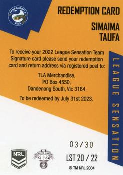 2022 NRL Elite - League Sensations Signatures Team Redemption #LST20 Simaima Taufa Back